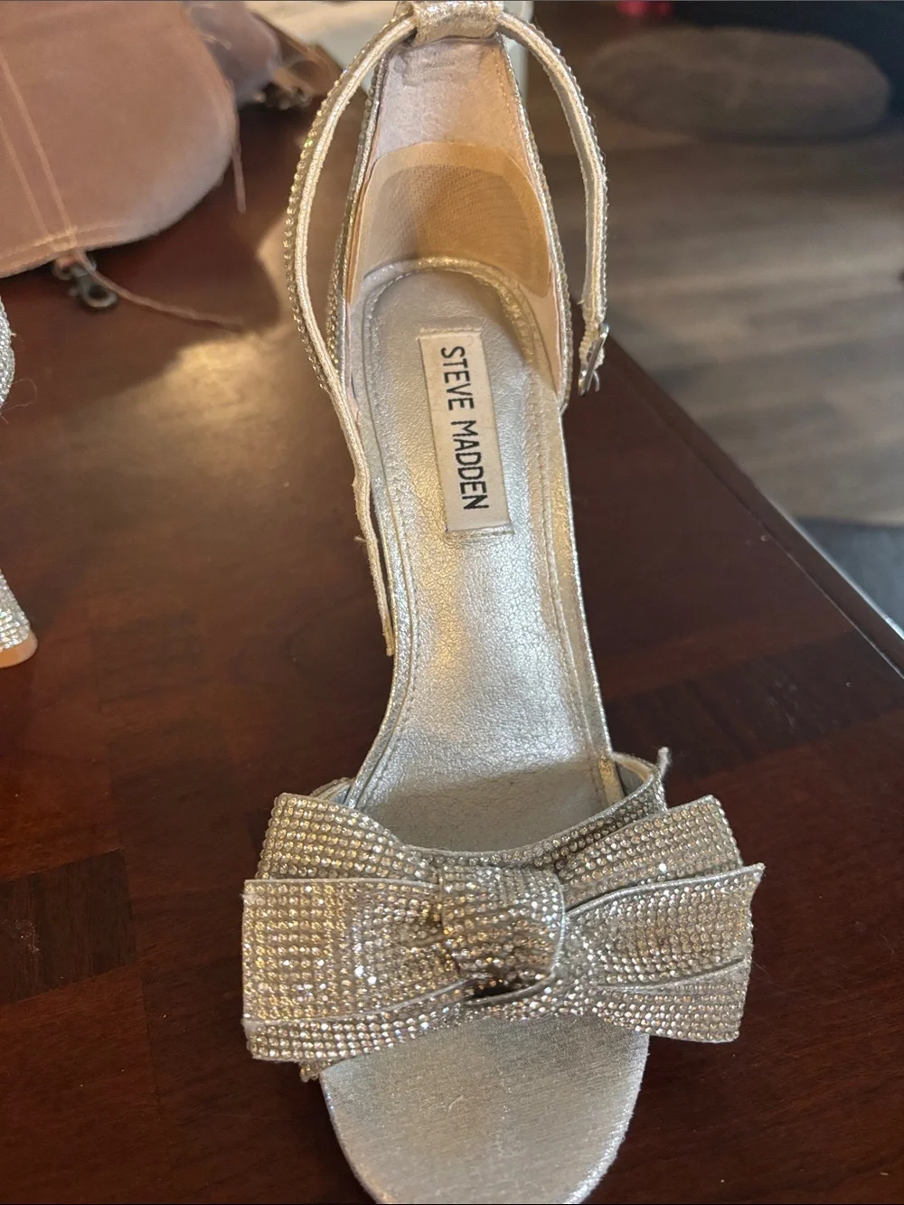 Steve Madden Silver Crystal Bow Heeled Sandals